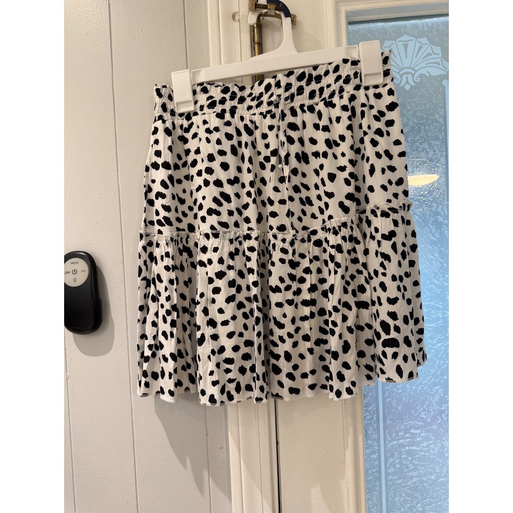 Alelly Dalmatian Print Ruffle Mini Skirt Black White Smocked Tiered Small